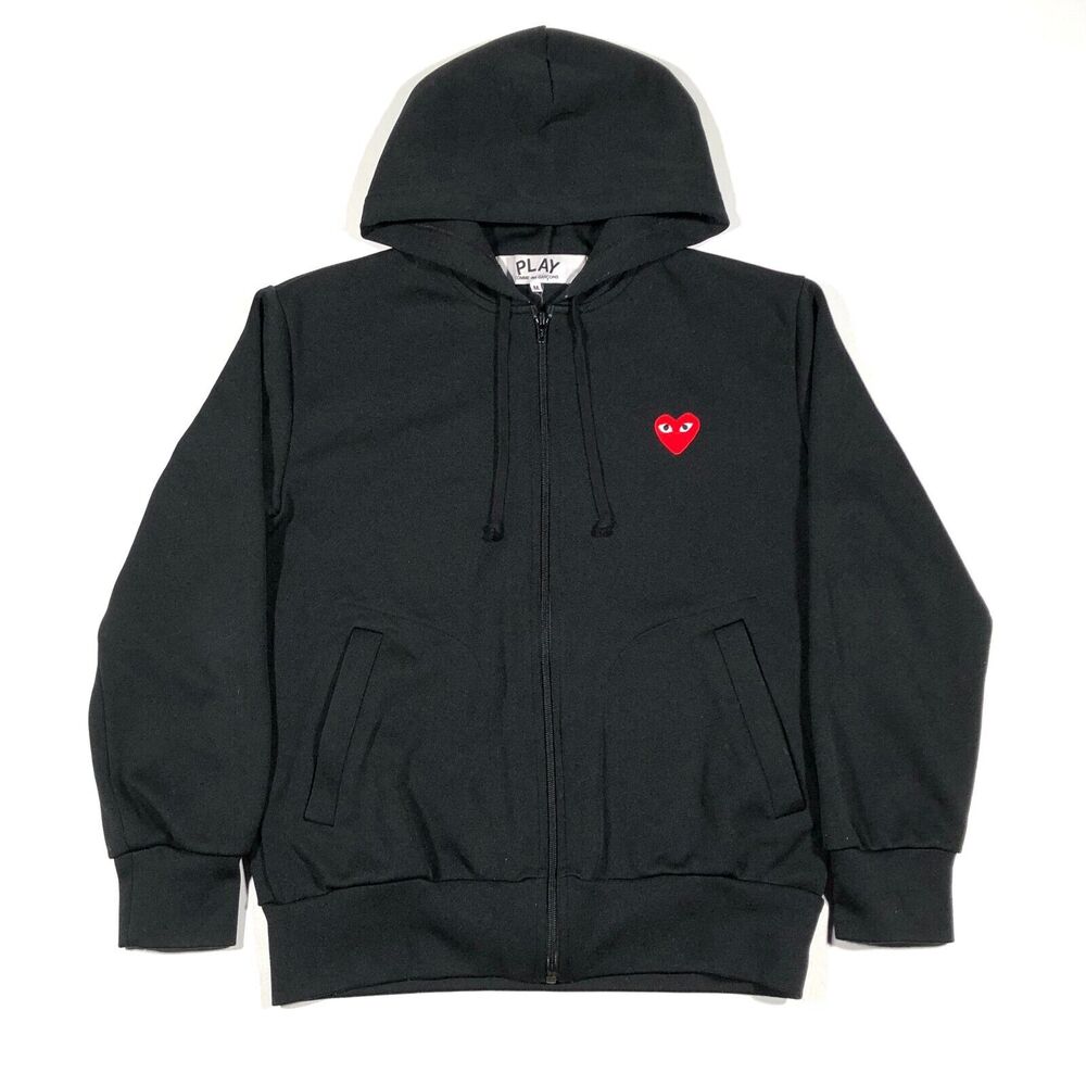 Comme des Garcons CDG PLAY Play Red Heart Hoodie Black Full Zip Size Medium B8